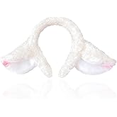 JazSwirl Lamb Ears Headband, Plush Halloween Sheep Ear Costume Headband for Adults White Furry Lamb Headbands 9.8 x 5.9 Inch Animal Ears Headpiece for Halloween Cosplay Party Dress Up
