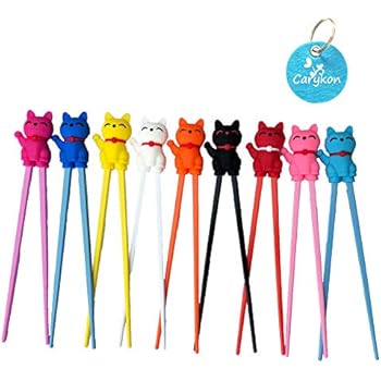 Carykon Cute Tableware Learning Training Helper Chopsticks for Kid Beginner Adult (3 Pairs, Lucky cat)