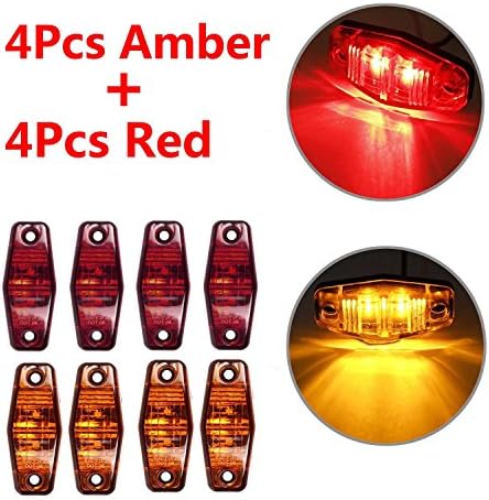Partszone 8pcs LED Light Red/Amber Universal Surface Mount Side Fender Marker Trailer Universal 2 Diode