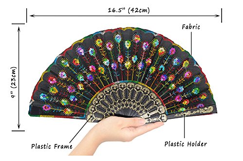 LYSA "Peacock" Folding Hand Held Fans Bulk for Women - Spanish / Chinese/Japanese Palace Style Restoring Ancient Ways 9.06"（23cm)( 10pcs Mixed Colors) - Thumbnail 3
