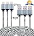 Mribo Nylon Braided Lightning Charging Cable Cord, 10 Feet, 3 Pack, Gray