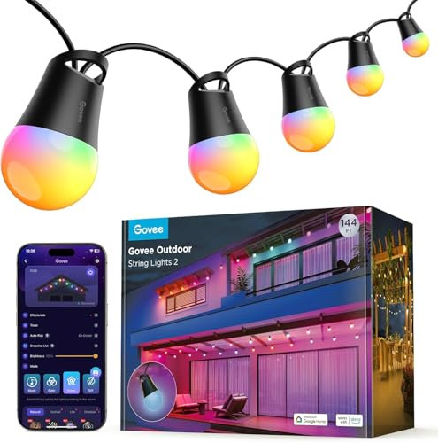 Govee Outdoor LED Fairy Lights Outdoor 2.45 m Dimmable RGBICW Fairy Lights with 16 Million Colours and 47 Scene Modes, 100 lm per LED Life 25000 h, IP65 Waterproof, Works with Google