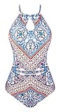 UniSweet Women's High Neck Halter Backless Keyhole One Piece Swimsuit
