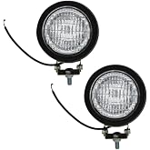 L755H12V 2 Pack 12V Round Flood Worklamps Fits Bobcat, Case, Caterpillar | 5in diameter, 55W H3 bulb, Single stud mount, adjustable, Replaces OE# 28A210, 7523705