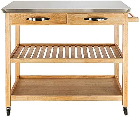 Leadzm Portable Rolling Kitchen Trolley Island Cart Storage Shelf Multi-Storage Kitchen Cart on Wheels,Workstation Shelf Kitchen Carts Dining Table w/Drawes,Burlywood