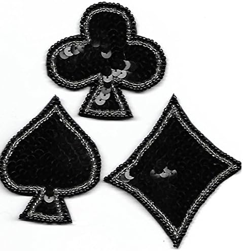 BEEKLEY BOWS 2-1/2" by 2" Sequin Deck of Cards Suit Craft Sewing Applique Embellishments, Spade, Diamond, and Club, Black