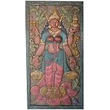 Vintage Wall Hanging Barn Door Lakshmi Hindu goddess of wealth Hand Carved Wall Relief Panel