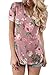 ZKESS Women Short Sleeve V-Neck Floral Printed Flower Blouse Casual Loose Tops T Shirt XLSize Pink