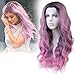 Cbwigs Ombre Sweet Pink Long Wavy Synthetic Lace Front Wig for Women Half Handmade Baby Pink Dark Roots Natural Wavy Fiber Hair Wig Heat Resistant 18 inch