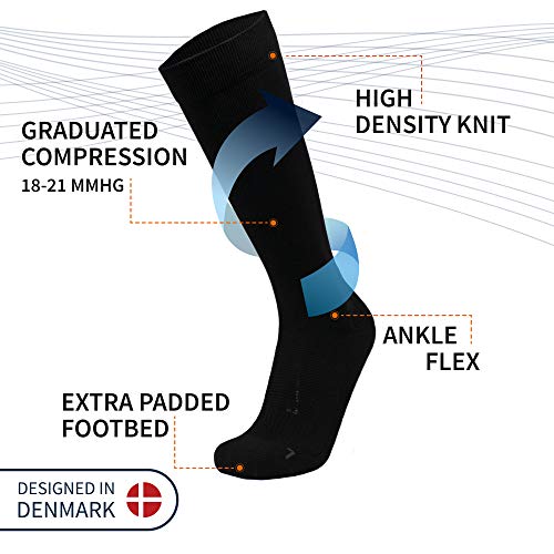 DANISH ENDURANCE Graduated Compression Socks (Solid Black 1 Pair, US Women 8-10 // US Men 6.5-8.5)