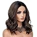 K'ryssma 150% Short Bob Wavy Lace Front Wigs Heat Resistant Glueless Ombre Brown Synthetic Wig with Dark Roots for Women Daily Wear
