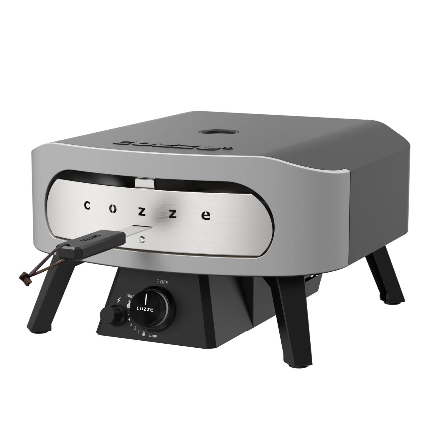 Cozze® 13" Pizzaofen CLASSIC | Gas 30 mbar | Gratis Cordierit Stein | Automatische Einschaltung | Integriertes Thermometer | Edelstahl | Schnellkochzeit 2 min, Schwarz 3