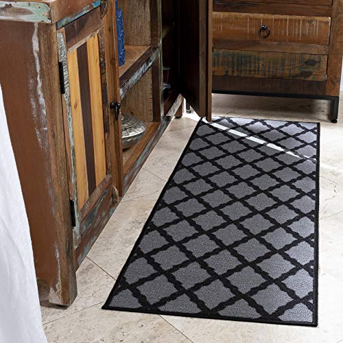 Ottomanson Glamour Collection Contemporary Moroccan Trellis Design Kids Lattice Area Rug (Non-Slip) Kitchen and Bathroom Mat Rug, 26" X 6'0", Dark Grey