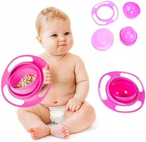 Janestore Children Food Dish Feeding Bowl Newborns Tableware 360 Rotate Spill-Proof Bowl UFO Universal Rotate Bowl-Red