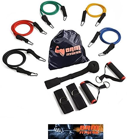BAM Fitness Resistance Bands Set with Foam Door Anchor, Ankle Straps