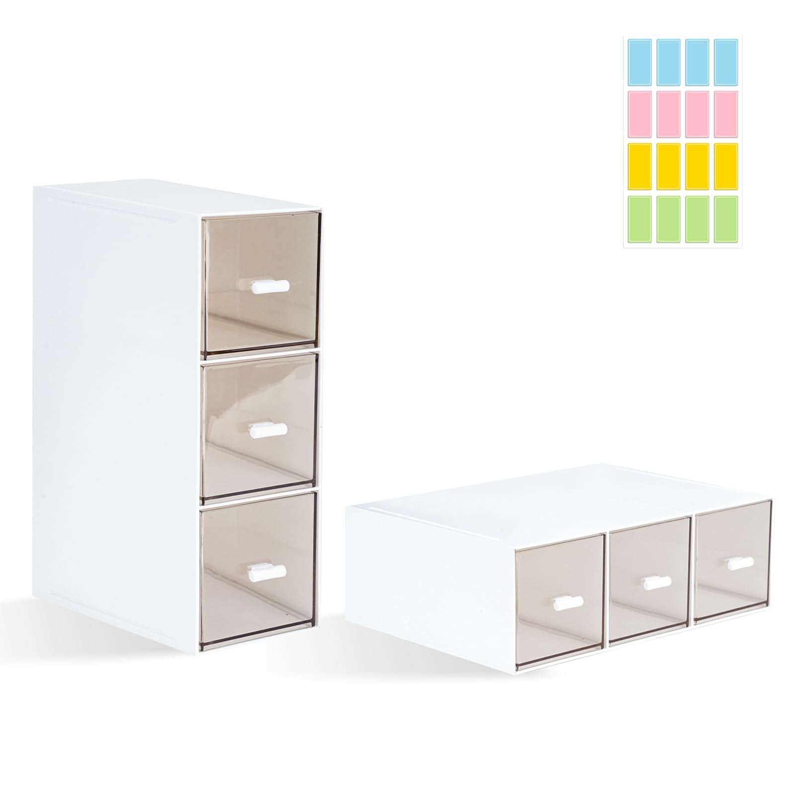 DIBALIYI 2PCS Plastic Tea Box, Clear Lid Tea Bag Storage, Easy Access Tea Bag Organiser, Coffee Storage with 3 Drawers for Sugar Sachets, Tea Bags (2PCS)