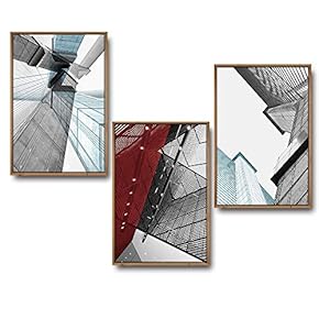 3 Piece Framed Canvas Wall Art for Living Room, Bedroom Geometrical Abstract Buildings II Canvas Prints for Home Decoration Ready to Hang - 16"x24"x3 Panels
