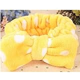KAKA(TM) Women Fashion Soft Carol Fleece Bow Make Up Wash Face Cosmetic Headband-Yellow