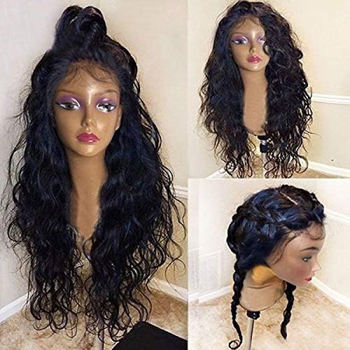 Helene Glueless Lace Front Wigs Long Natural Water Wave Swiss Natural Black Synthetic Lace Front Wig Natural Hairline Heat Resistant Fiber Lace Wigs For Women (24Inch Black Color)