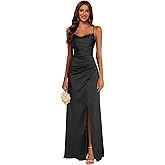 Noras Dresses Women's Spaghetti Straps Bridesmaid Dress with Slit Cowl Neck Pleated Mermaid Formal Party Dresses NON001