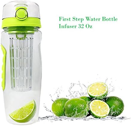 FIRST STEP 32 OZ FRUIT INFUSER Water Bottle, BPA Free using Tritan Materials - Flip Top Lid with Drinking Spout - Hydrate Healthy and Be Healthy- Personal Care (Green)