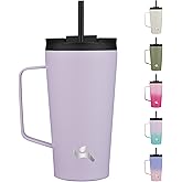 Insulated Tumbler with Handle and Straw, 18 OZ Travel Coffee Mug Stainless Steel Cup Metal Water Bottle,Taro