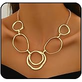 Mayvary Chunky Gold Statement Necklace for Women, Big Geometric Circle Link Chain Collar Bold Fashion Chunky Trendy Metal Statement Jewelry Gift