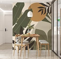 Muravie Green Leaves Boho Art Wallpaper - Peel and