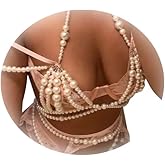 Summer Boho Pearl Bra Body Chain Bikini Beads Lingerie Chain Necklace Crystal Bead Body Chain Jewelry Trend Festival Pearl Waist Jewelry for Women (White)