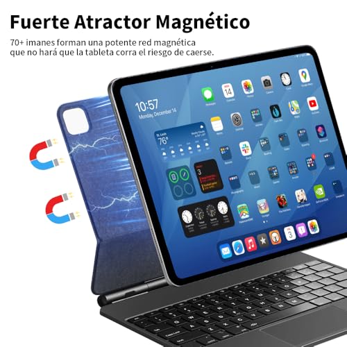 JESWO Magic Keyboard para iPad Pro 13" M4 (2024)/M5 (2025), Funda Teclado Inalámbrico para iPad Pro 13" M4 M5 con Soporte Magnético, Teclado iPad Multitáctil, 3 Ajustes Brillo Teclas Retroiluminación