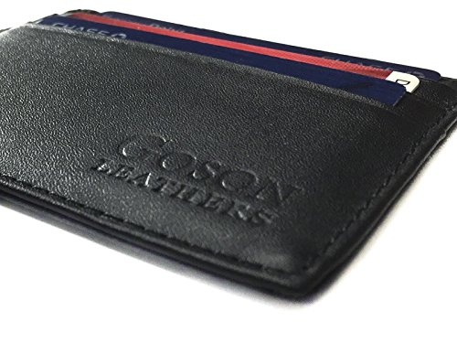 Goson Cowhide Leather Slim Thin Mens and Womens Credit Card Case Holder Wallet with Window ID - Dark Brown