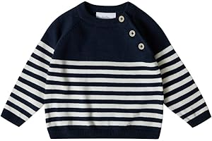 Stellou & friends 100% Cotton Knit Long Sleeve Sweater- Striped Baby Pullover for Toddlers, Boys, Girls- Unisex (0-4 Yrs)