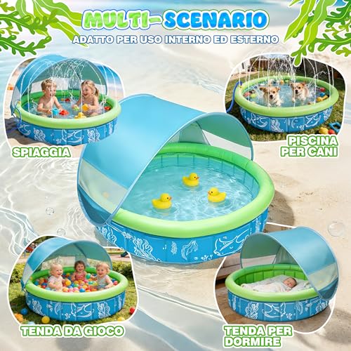 Cheffery Pop-Up 4-in-1 Children's Pool, Beach Tent with Water Sprays, Newborn Beach Pool with Anti-UV SPF 50+, Portable Tent for Garden, Beach and Picnic (100 x 30 cm)