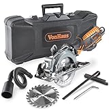 VonHaus 5.8 Amp Corded Ultra-Compact Circular Saw - 3,500 RPM with Miter Function, Dust Port, Carry Storage Case, Vacuum Hose and 2x 24T Wood Blade Kit