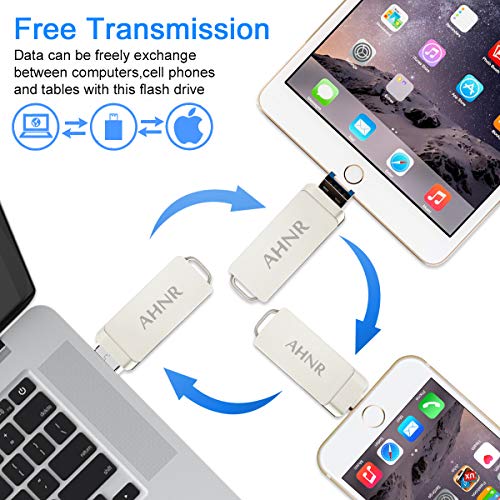 USB Flash Drives for iPhone 128GB [3-in-1] OTG Jump Drive, AHNR Thumb Drives External Micro USB Memory Storage Pen Drive, USB 3.0 Flash Memory Stick for iPhone, iPad, iOS, Android, PC(Silver) - Thumbnail 3
