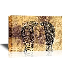 Wild Animal Canvas Wall Art - Two Cobras on Grunge Background - Gallery Wrap Modern Home Art | Ready to Hang - 12x18 inches