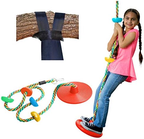 Jungle Gym Kingdom Tree Swing Adjustable Multicolor Climbing Rope with Platforms and Disc Swings Seat - Playground Swing Set Accessories - Includes 4 Feet Strap and Locking Snap Hook