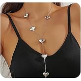 Stringex Long Gold Plated Heart Pendant Necklace for Women Dainty Heart Tassels Y Necklaces Adjustable Love Choker Necklace Wedding Jewelry Accessories