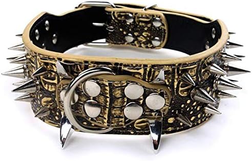 GJDLLC Three Row Spiked Vegan Leather Anti-Bite 2" Wide Dog Collar for Large Heavy Dogs