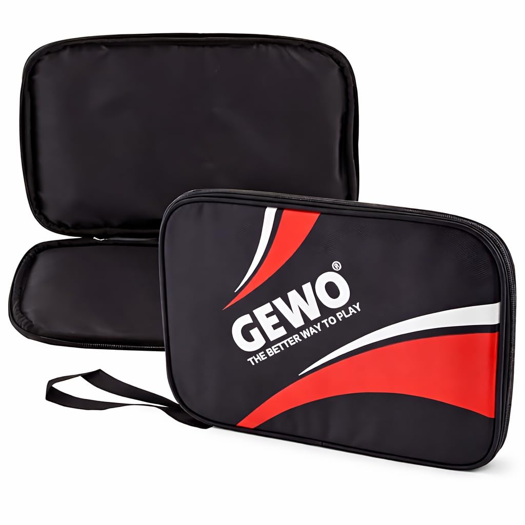GEWO Single Case Master - Robust Table Tennis Bat Cover for One Racket - Nylon Table Tennis Bag with Padded Racket Compartment - All-Round Bat Protection with Carry Strap, 32 cm, Red