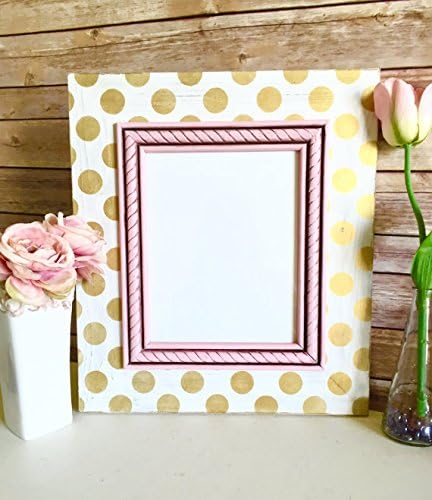 Shabby Chic 5x7 Wood Picture Frame with Gold Polka Dots and Ballet Pink Rope Trim