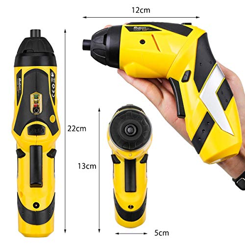 Baban Electric Screwdriver 2000mAh Li-Ion Rechargeable Cordless Screw Gun with 30Bits USB Charging Cable 30pcs Driver Bits LED Light, Yellow