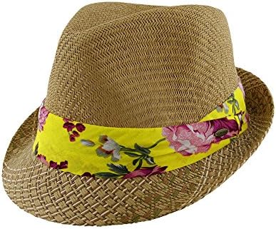 Womens Straw Fedora - Mid Brim Sun Hat - Natural