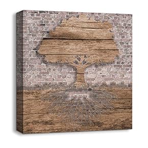 Canvas Wall Art Wood Feature Abstract Painting Artwork for Home Prints Framed - 12x12 inches