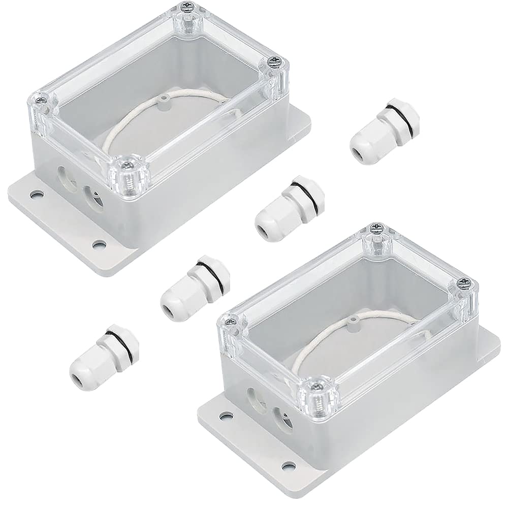 Waterproof Junction Box, IP66 Weatherproof ABS Universal 2-Way Electrical Project Box Enclosure with Transparent PC Cover (132.2 x 68.7 x 50.1mm)
