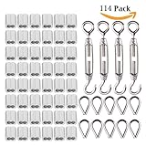 100 Pcs 1/16-inch Wire Rope Aluminum Sleeves Clip Fittings Cable Crimps, 10 pcs M2 Stainless Steel Thimble Combo, 6-Pcs Turnbuckle Tension Wire Rope with Eye&Hook (M4), Stainless Steel Kit, Aunifun