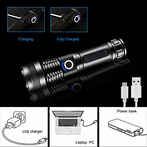 Telescopic High Lumen Zoomable Most Powerful XHP70 XHP50 LED USB Rechargeable Flashlight Torch(Battery not Included)