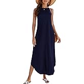 Halife Women's Summer Casual Sleeveless Beach Dress Long Halter Side Slit Maxi Sun Dresses