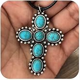 925 Sterling Silver Retro Turquoise Cross Necklace Dainty Turquoise Collarbone Chain, Turquoise Religious Jewelry, Ideal for Bridal Wear, Engagement & Wedding Anniversary