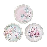 Talking Tables Truly Romantic Small Floral Disposable Plates, 12 count, 7 inches in 3 Designs for a Birthday or Tea Party